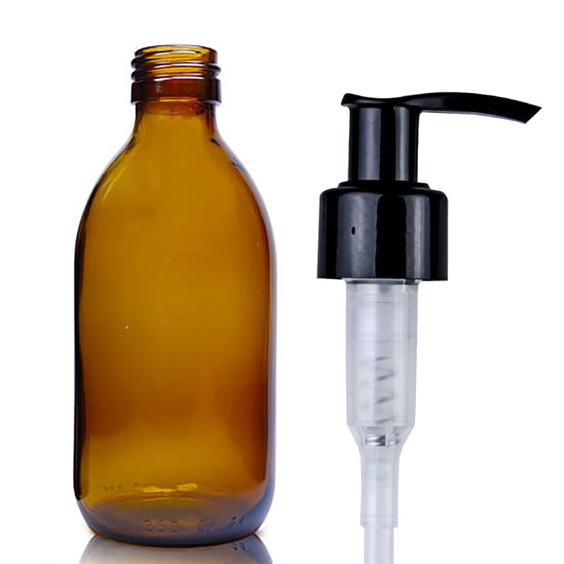 250ml Jantarová Skleněná Lékovka s Dávkovací Pumpičkou