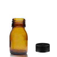 30ml Jantarová Skleněná Lékovka s Černým Plastovým Uzávěrem