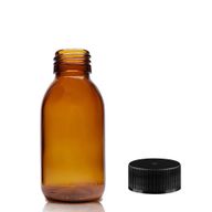 100ml Jantarová Skleněná Lékovka s Černým Plastovým Uzávěrem