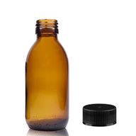 150ml Jantarová Skleněná Lékovka s Černým Plastovým Uzávěrem
