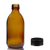 250ml Jantarová Skleněná Lékovka s Černým Plastovým Uzávěrem