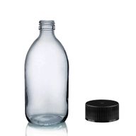 250ml Matná Skleněná Lékovka s Černým Plastovým Uzávěrem