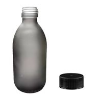 300ml Šedá Skleněná Lékovka s Černým Plastovým Uzávěrem