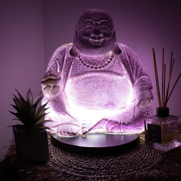 Lampa Smějící se Buddh - Levandulová Popraskaná Glazura - Oválný Stojan