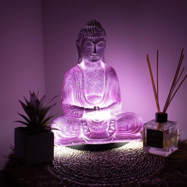 Lampa Meditující Buddha - Levandulová Popraskaná Glazura - Oválný Stojan