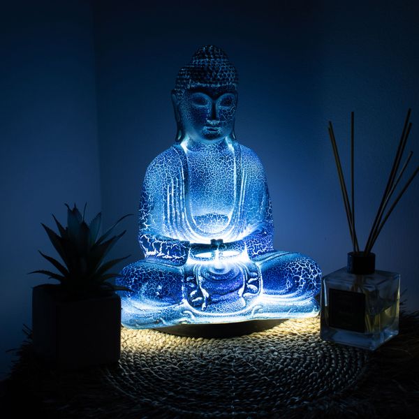Lampa Meditující Buddha - Nebeská Modrá - Oválný Stojan