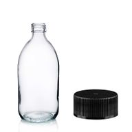 150ml Lékovky z Čirého Skla s Černým Plastovým Uzávěrem
