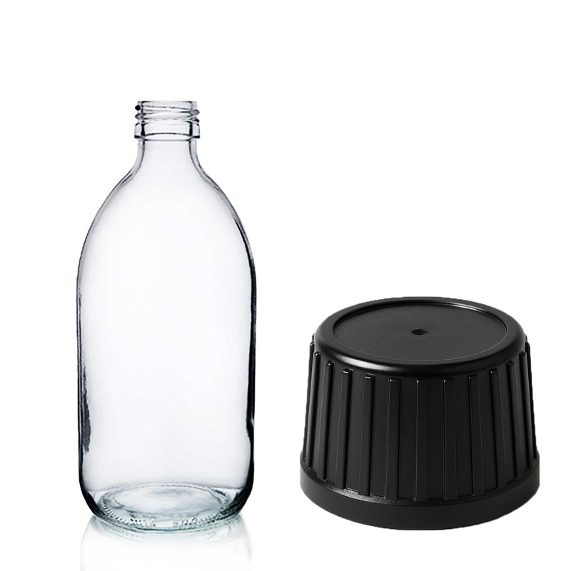 150ml Lékovky z Čirého Skla s Černým TP Uzávěrem