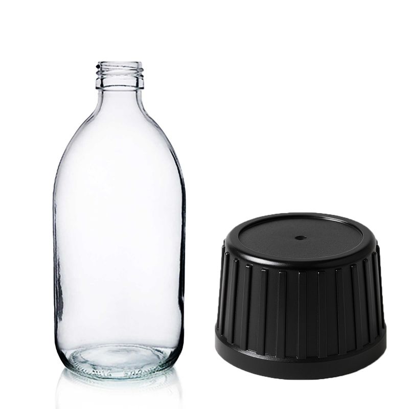 200ml Lékovky z Čirého Skla s Černým TP Uzávěrem