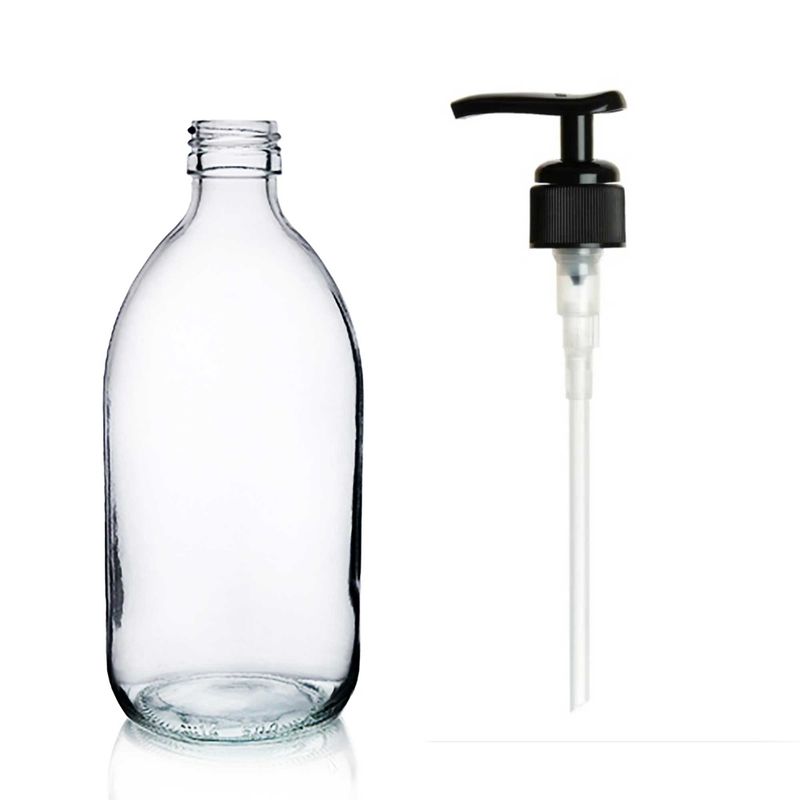 200ml Lékovky z Čirého Skla s Černou Plastovou Pumpičkou