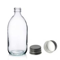 300ml Lékovky z Čirého Skla s Černým Hliníkovým Uzávěrem