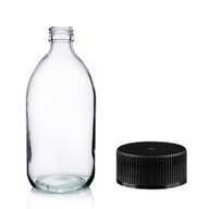300ml Lékovky z Čirého Skla s Černým Plastovým Uzávěrem