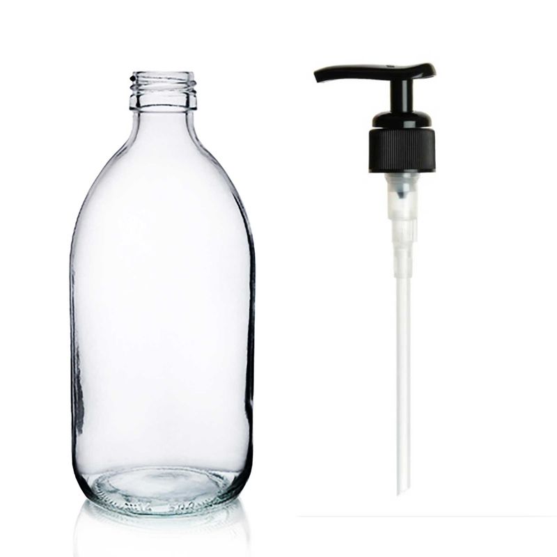 300ml Lékovky z Čirého Skla s Černou Plastovou Pumpičkou