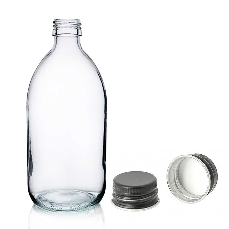 500ml Lékovky z Čirého Skla s Černým Hliníkovým Uzávěrem