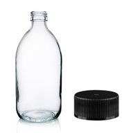 500ml Lékovky z Čirého Skla s Černým Plastovým Uzávěrem