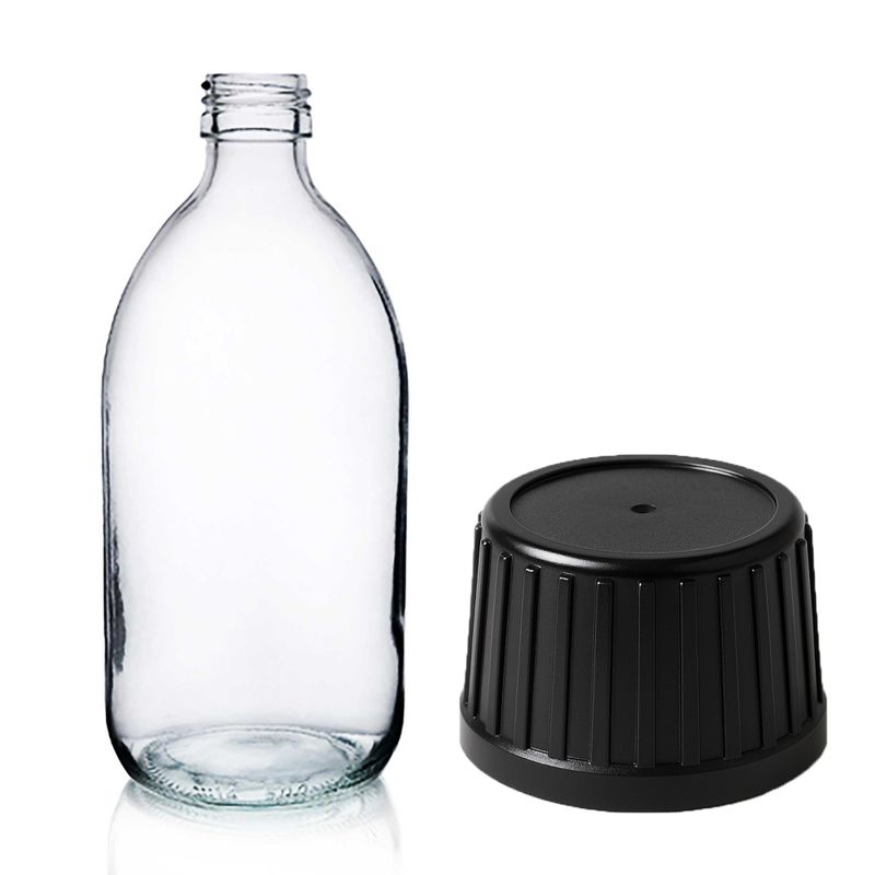 500ml Lékovky z Čirého Skla s Černým TP Uzávěrem