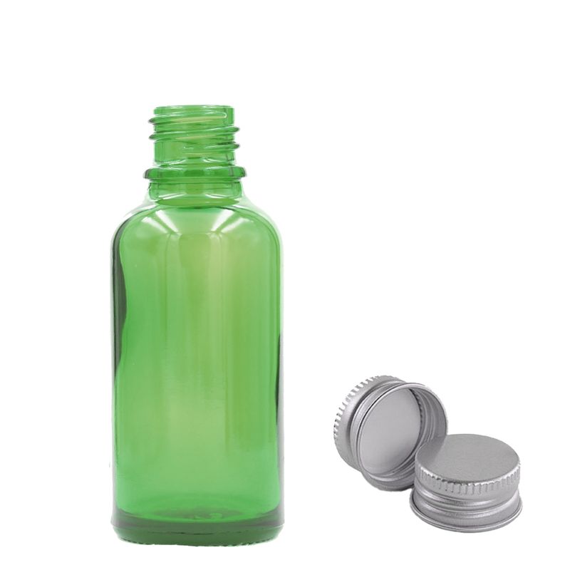 30ml Zelená Skleněná Lahvička s Hliníkovým Uzávěrem