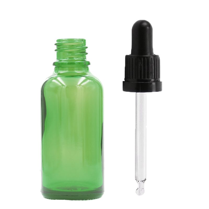 30ml Zelená Skleněná Lahvička s Černou T/E Pipetou