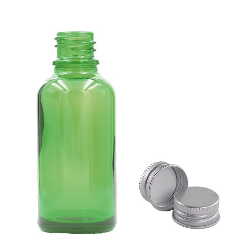 50ml Zelená Skleněná Lahvička s Hliníkovým Uzávěrem