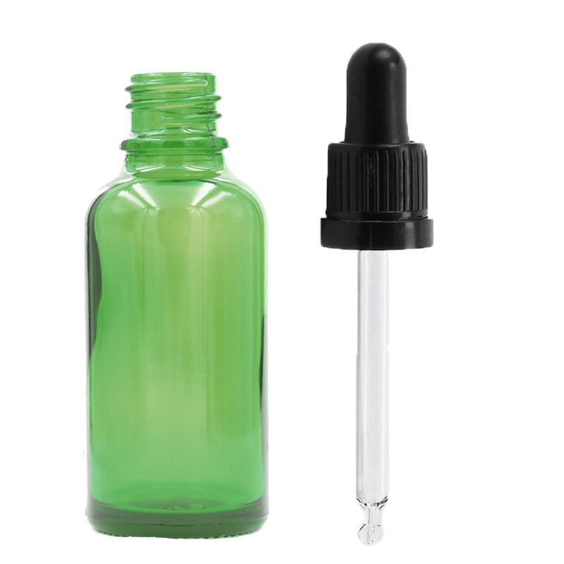 50ml Zelená Skleněná Lahvička s Černou T/E Pipetou