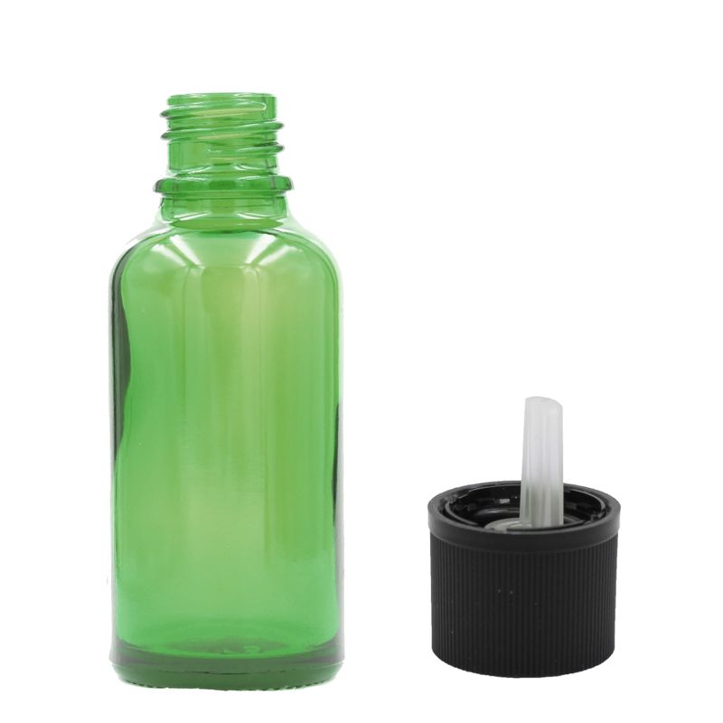 50ml Zelená Skleněná Lahvička  S Kapátkovým Uzávěrem s Dětskou Pojistkou