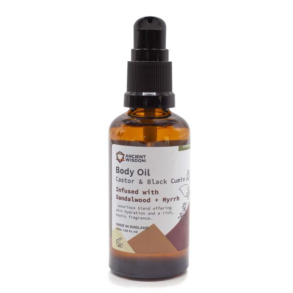 Organický Tělový Olej 50ml - Santalové Dřevo & Myrha