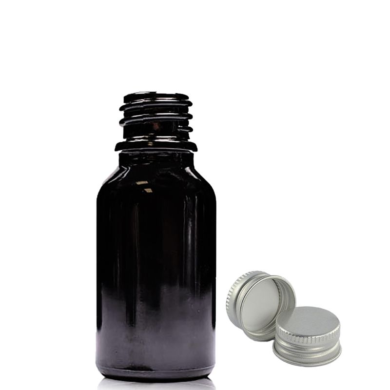 15ml Skleněná Lahvička z Černého Skla with s Hliníkovým Uzávěrem