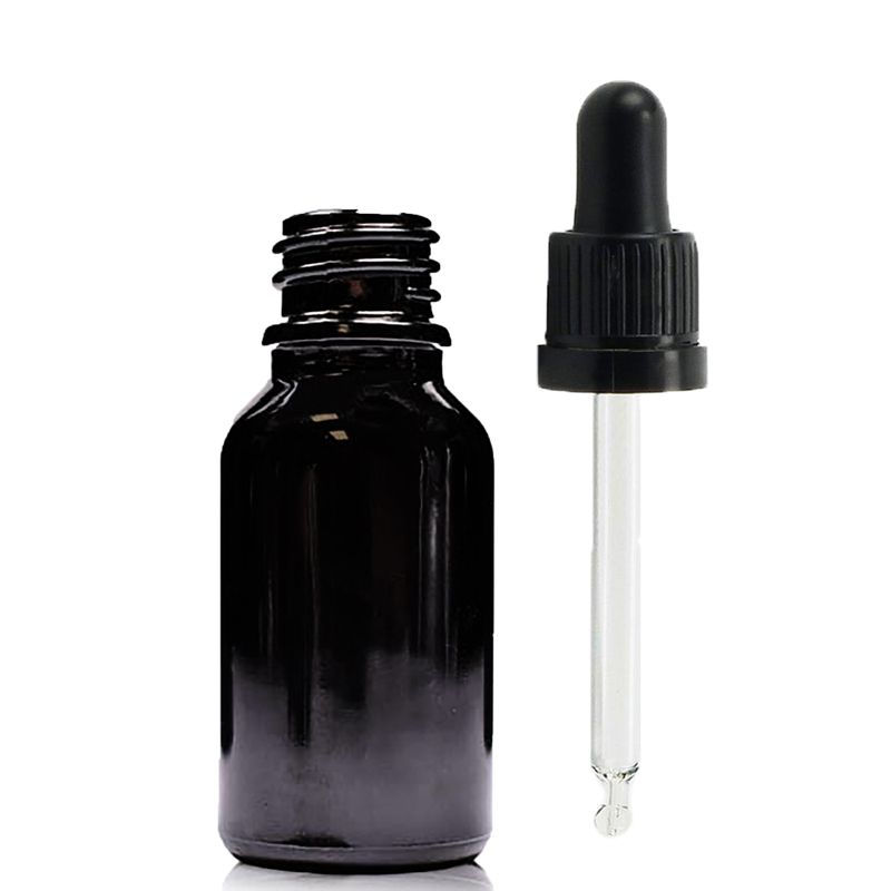 15ml Skleněná Lahvička z Černého Skla  s Černou T/E Pipetou