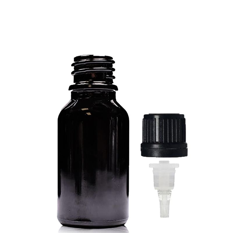 15ml Skleněná Lahvička z Černého Skla S Kapátkovým Uzávěrem