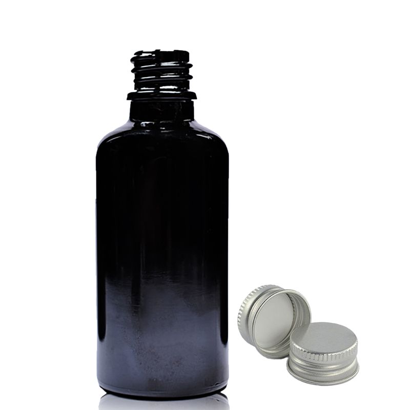 50ml Skleněná Lahvička z Černého Skla  s Hliníkovým Uzávěrem