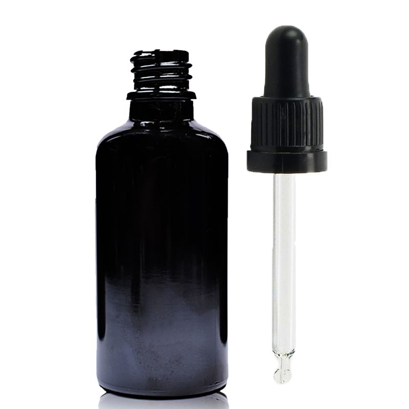 50ml Skleněná Lahvička z Černého Skla  s Černou T/E Pipetou
