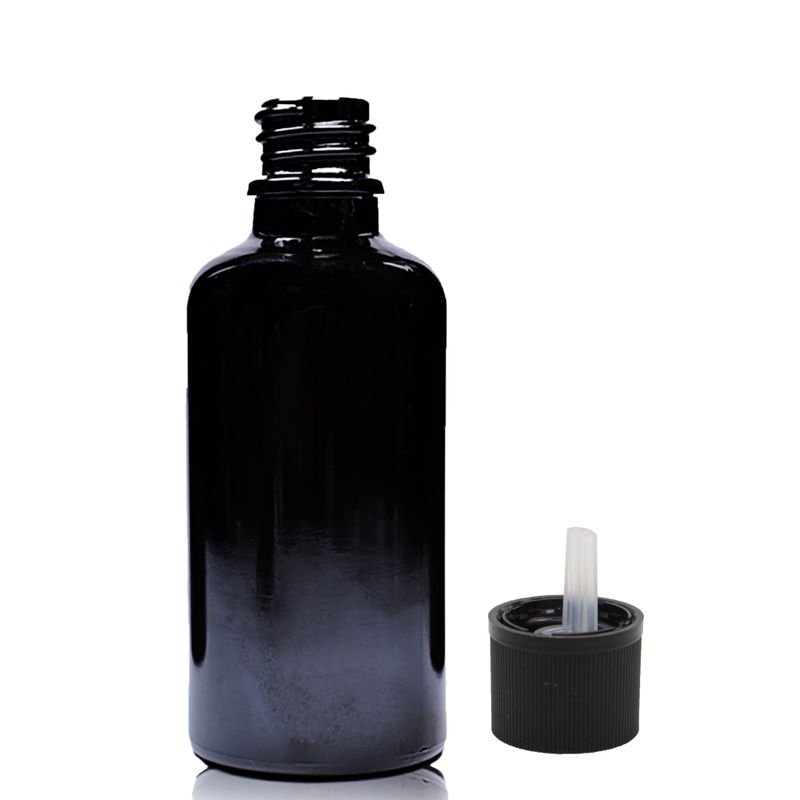 50ml Skleněná Lahvička z Černého Skla  S Kapátkovým Uzávěrem s Dětskou Pojistkou