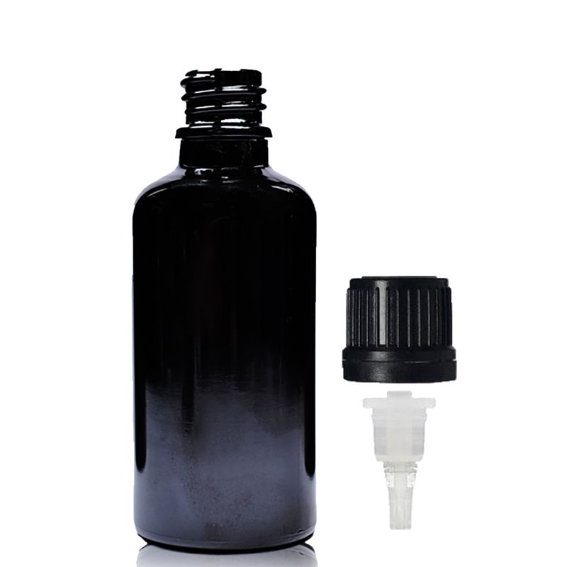 50ml Skleněná Lahvička z Černého Skla S Kapátkovým Uzávěrem