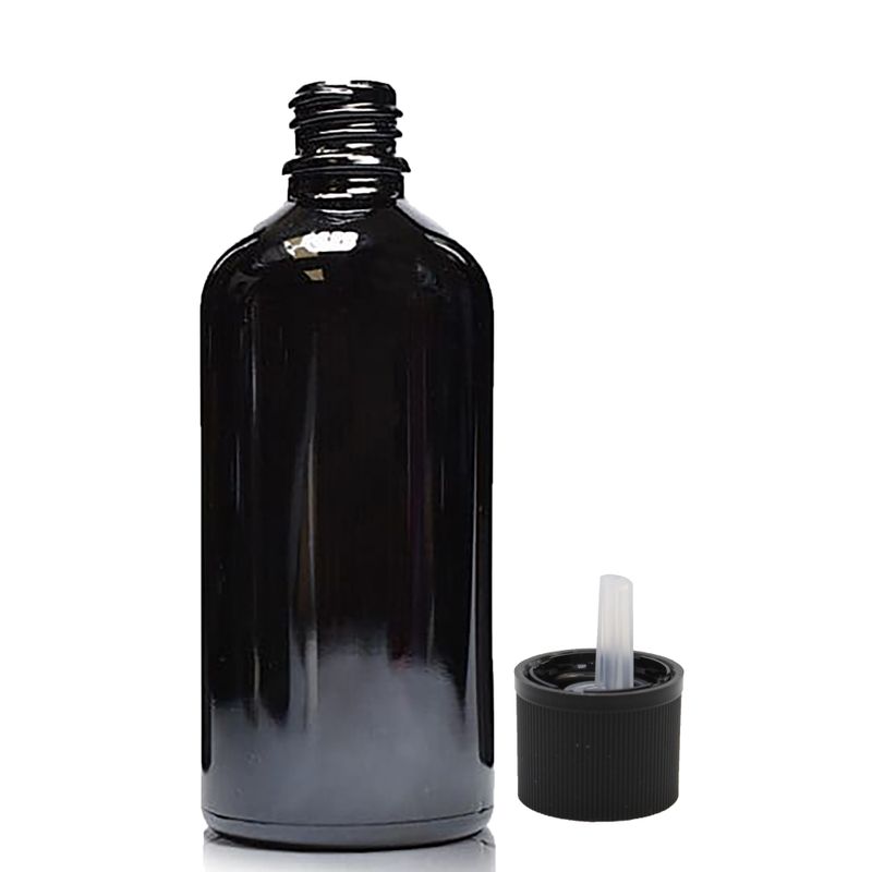100ml Skleněná Lahvička z Černého Skla S Kapátkovým Uzávěrem s Dětskou Pojistkou