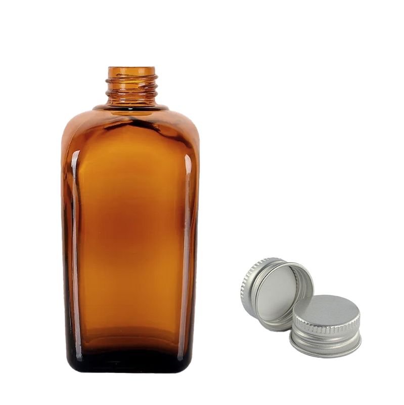 100ml Jantarová Skleněná Alchymistická Lahvička s Hliníkovým Uzávěrem