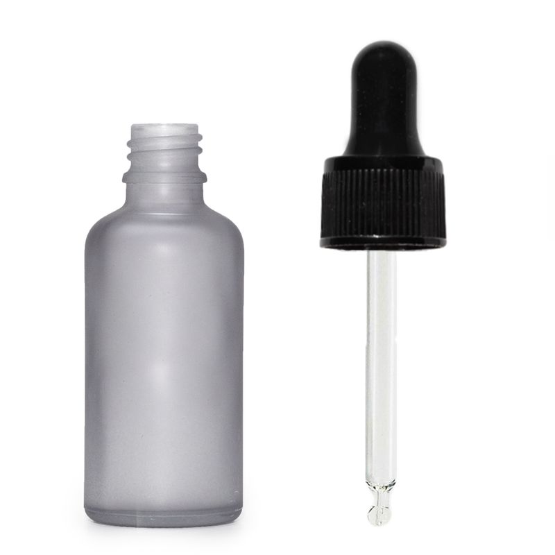 30ml Skleněná Láhev z Matně Šedého Skla s Černou Pipetou