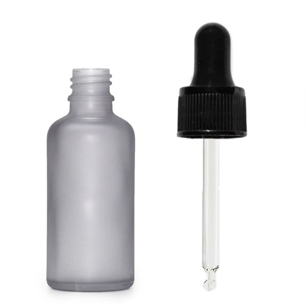 30ml Skleněná Láhev z Matně Šedého Skla s Černou Pipetou