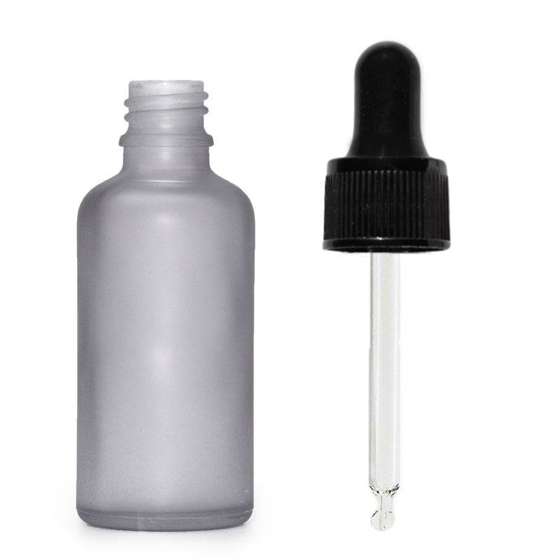 50ml Skleněná Láhev z Matně Šedého Skla s Černou Pipetou