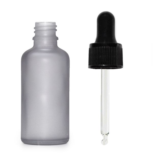 50ml Skleněná Láhev z Matně Šedého Skla s Černou Pipetou