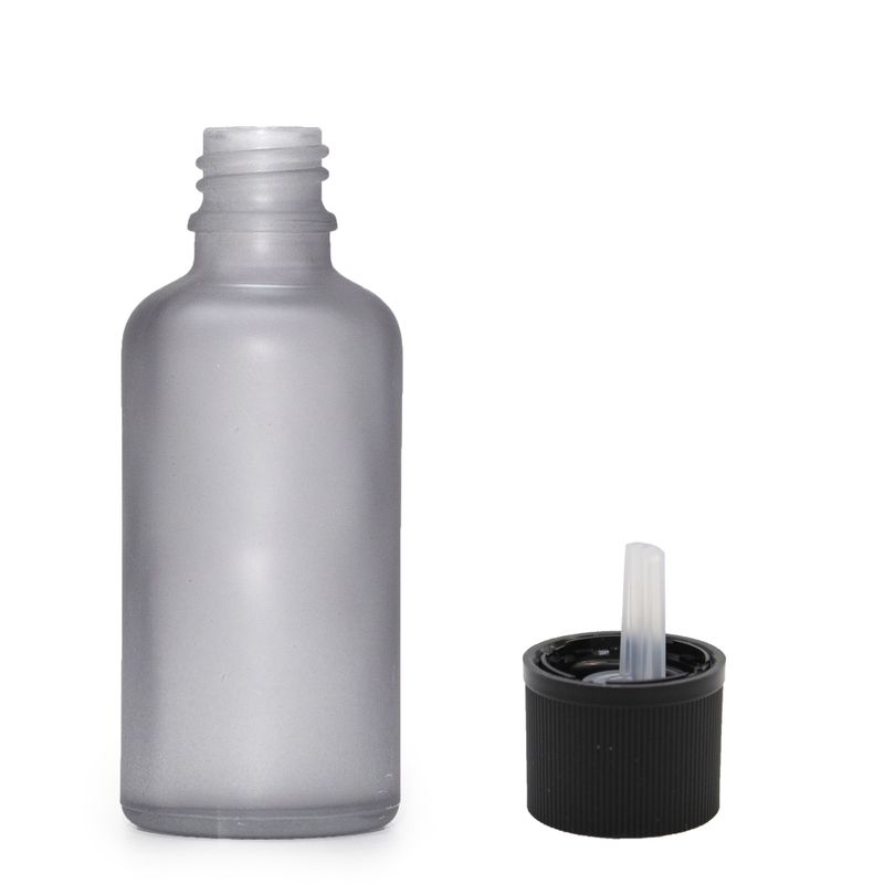50ml Skleněná Láhev z Matně Šedého Skla s Uzávěrem s Dětskou Pojistkou
