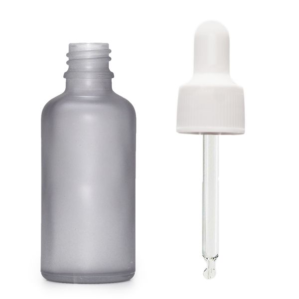 50ml Skleněná Láhev z Matně Šedého Skla s Bílou Pipetou