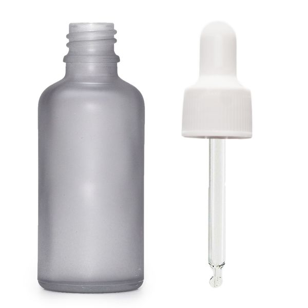 100ml Skleněná Láhev z Matně Šedého Skla s Bílou Pipetou