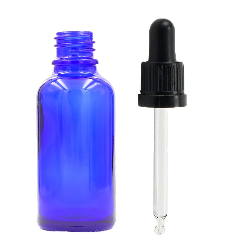 50ml Modrá Skleněná Lahvička  s Černou T/E Pipetou