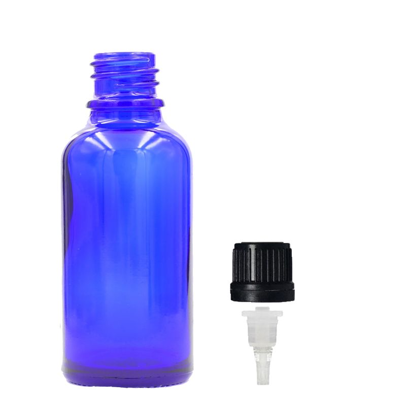 50ml Modrá Skleněná Lahvička S Kapátkovým Uzávěrem