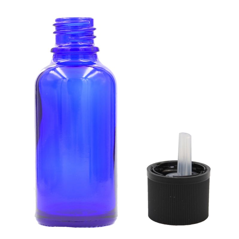 100ml Modrá Skleněná Lahvička S Kapátkovým Uzávěrem s Dětskou Pojistkou