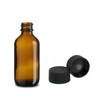 60ml Bostonská Láhev z Jantarového Skla s Černým Plastovým Uzávěrem