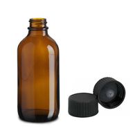 230ml Bostonská Láhev z Jantarového Skla s Černým Plastovým Uzávěrem