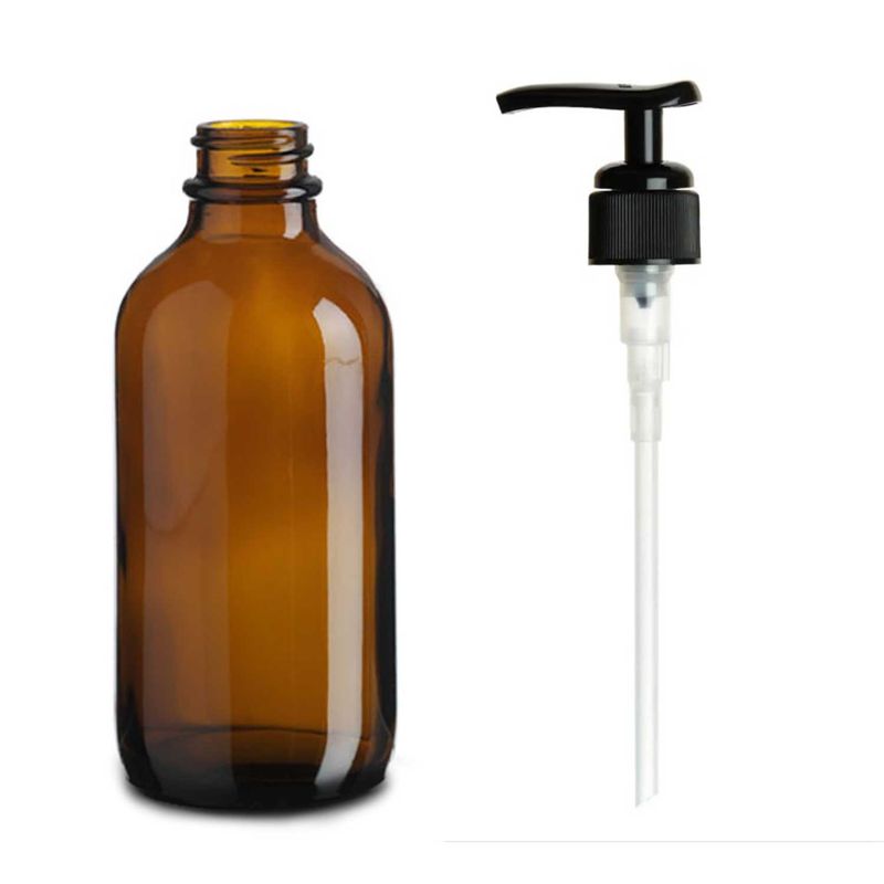 230ml Bostonská Láhev z Jantarového Skla with Pump Black Plastic Cap