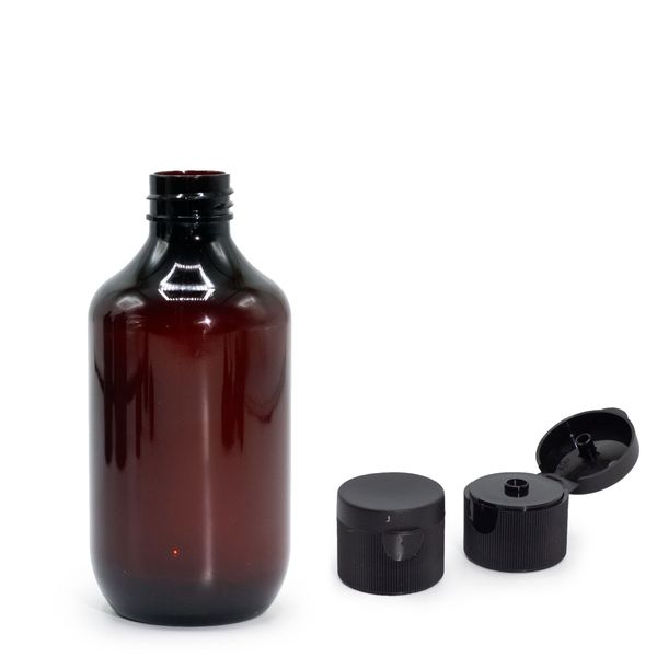 250ml Jantarová Plastová Bostonská Láhev s Odklápěcím Víčkem 28mm