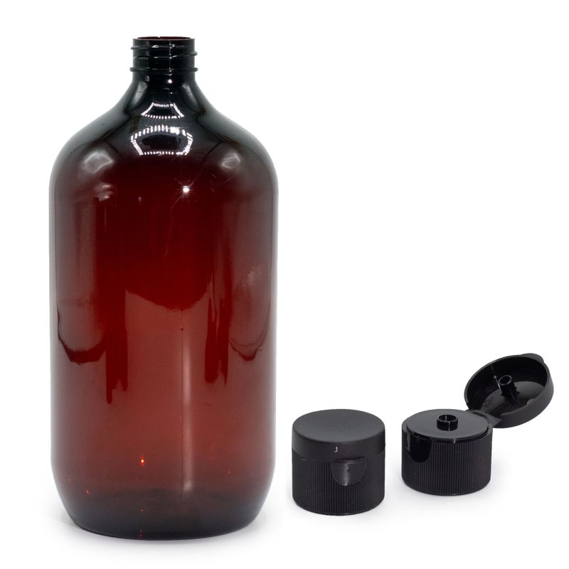 1000ml Jantarová Plastová Bostonská Láhev s Odklápěcím Víčkem 28mm